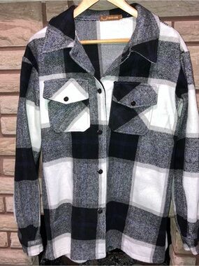 Plaid Utility Shacket in Black & White